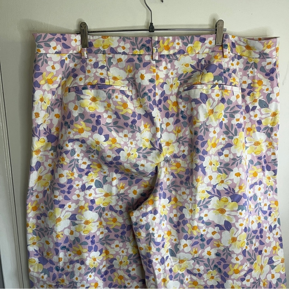 Eloquii Purple Retro Spring Floral Novelty Print Wide Leg Cropped Denim Pants - Picture 4 of 7